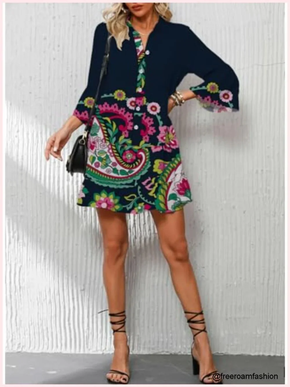 Flowy Ruffle Bell Sleeve V-Neck Tiered Casual Babydoll Mini Dress